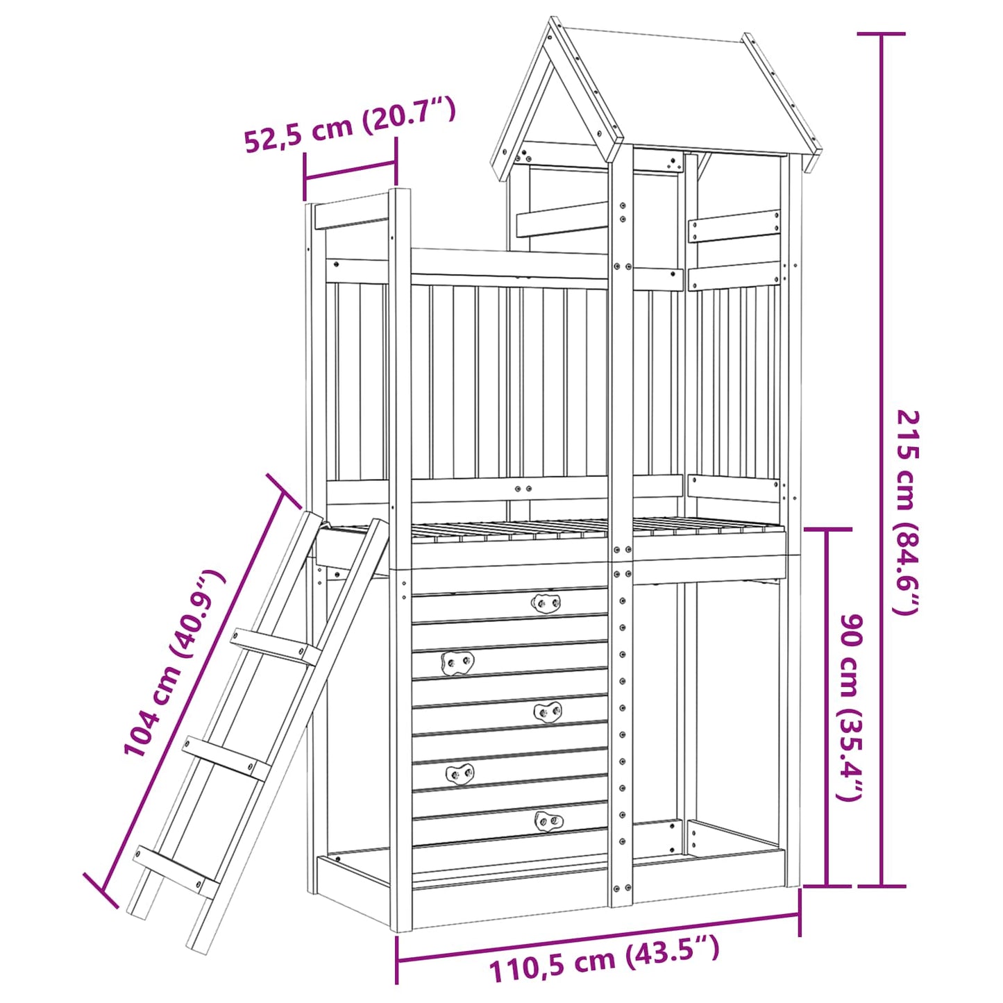 Speeltoren Bruin 110,5 X 52,5 X 215Cm Massief Douglas Hout